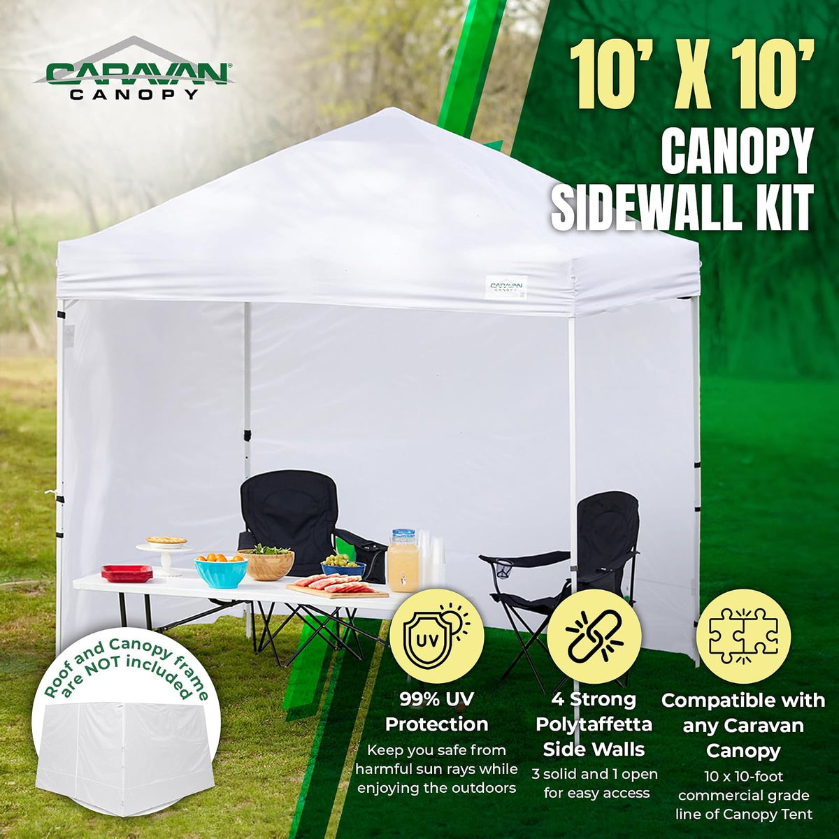 Caravan Canopy Sports Paredes laterales de grado comercial, 10 x 10 pies, blanco