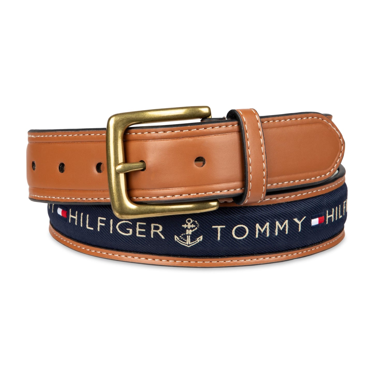 Tommy Hilfiger - Cinturón casual con incrustaciones de tela para hombre con hebilla clásica de arnés, marino, 40