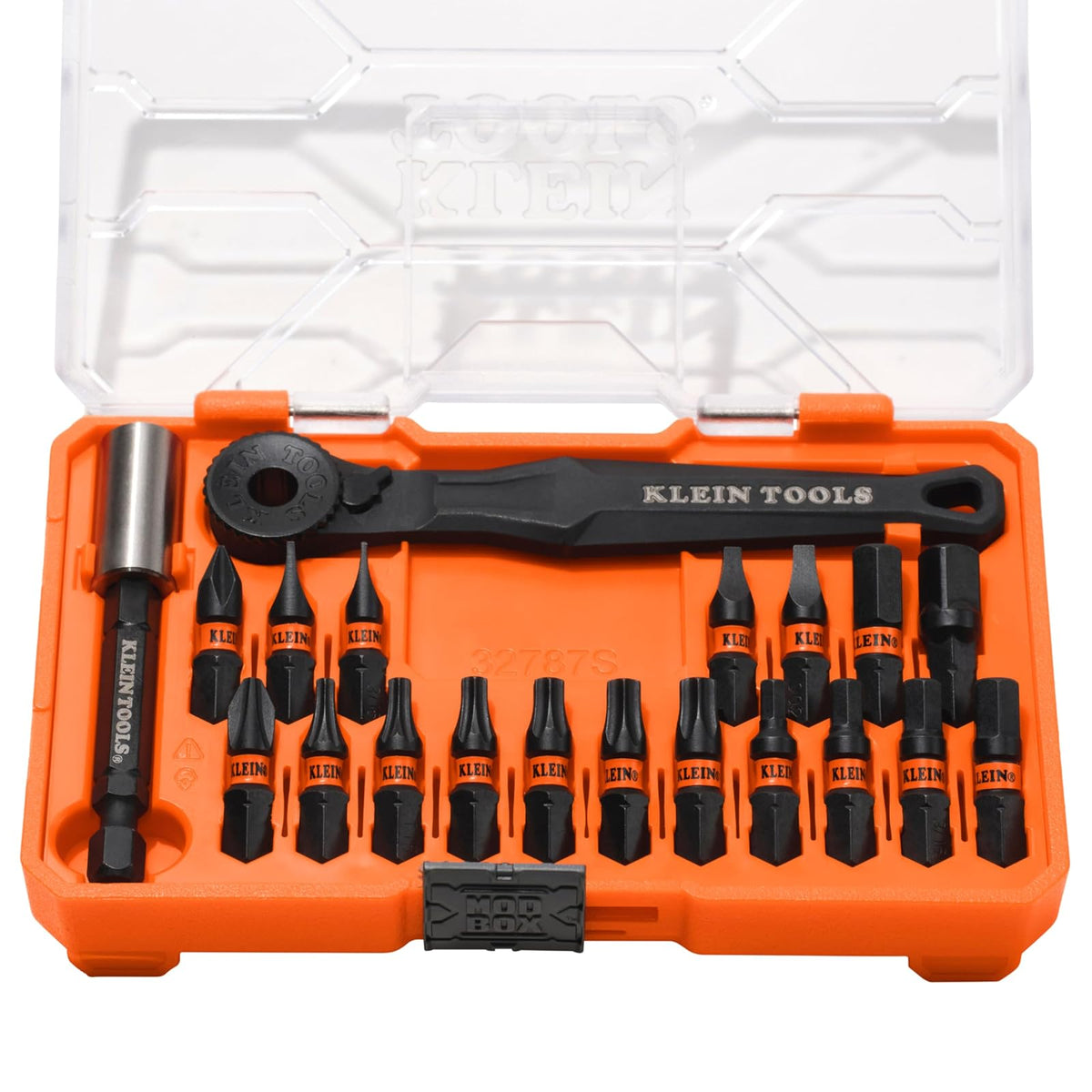 Klein Tools 32787S - Juego de puntas de impacto ProFlex de microcarraca delgada, 20 piezas, acero S2, estuche de almacenamiento compatible con MODbox, portapuntas magnético