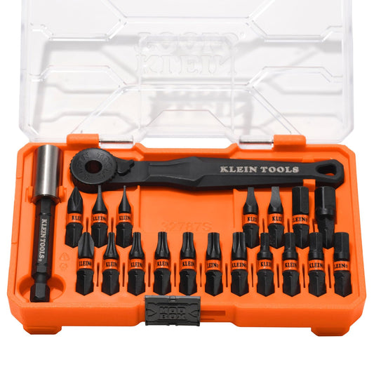 Klein Tools 32787S - Juego de puntas de impacto ProFlex de microcarraca delgada, 20 piezas, acero S2, estuche de almacenamiento compatible con MODbox, portapuntas magnético