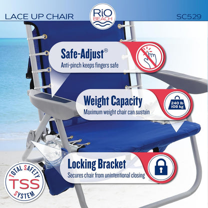 Rio Beach Lace-up Aluminum Backpack Chair, Red/Blue/Green/Yellow Stripe
