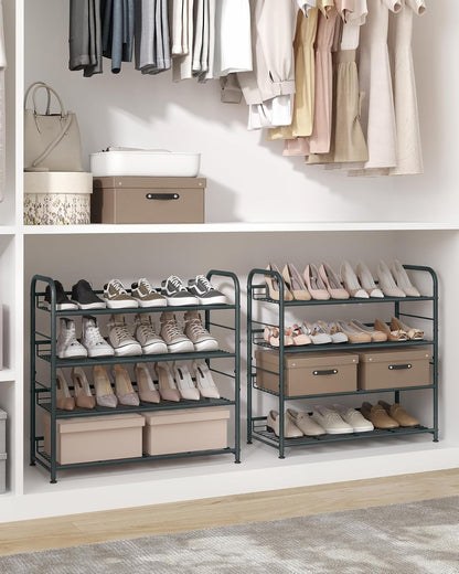 SONGMICS Zapatero, Organizador de Zapatos de 4 Niveles para clóset, Capacidad para hasta 16 Pares de Zapatos, Zapatero para Entrada de Puerta Delantera, Estante de Metal para Zapatos con ángulo de