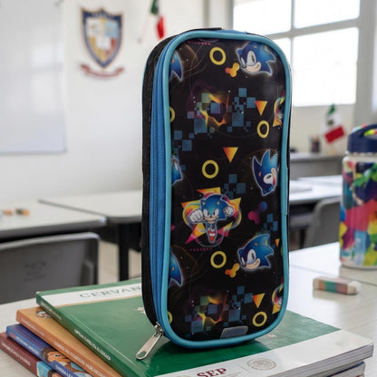 Ruz Lapicera Doble Infantil y Preescolar | Sonic | 100% Poliéster | Estuche de Tela para Niños con Compartimentos Internos y Cremallera | Recomendado desde 3 años