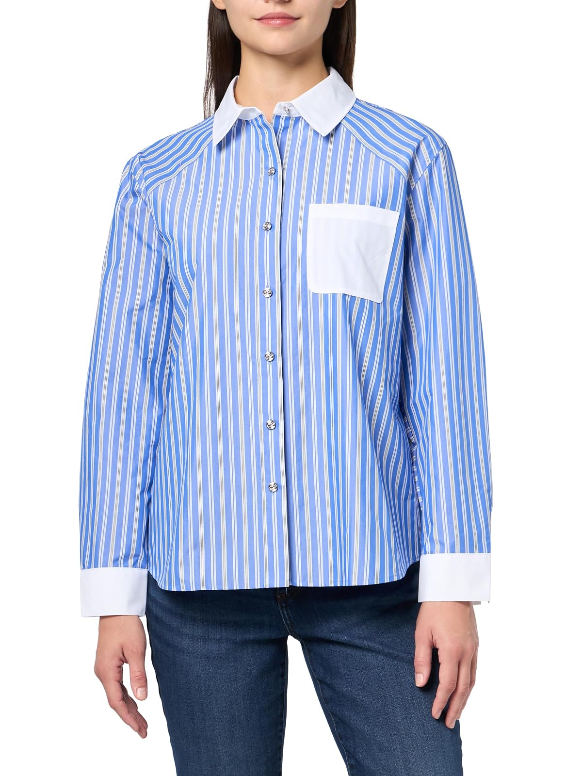 Karl Lagerfeld - Blusa de Manga Larga a Rayas para Mujer, Azul (French Blue Combo)