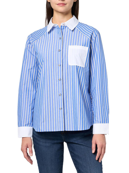 Karl Lagerfeld - Blusa de Manga Larga a Rayas para Mujer, Azul (French Blue Combo)