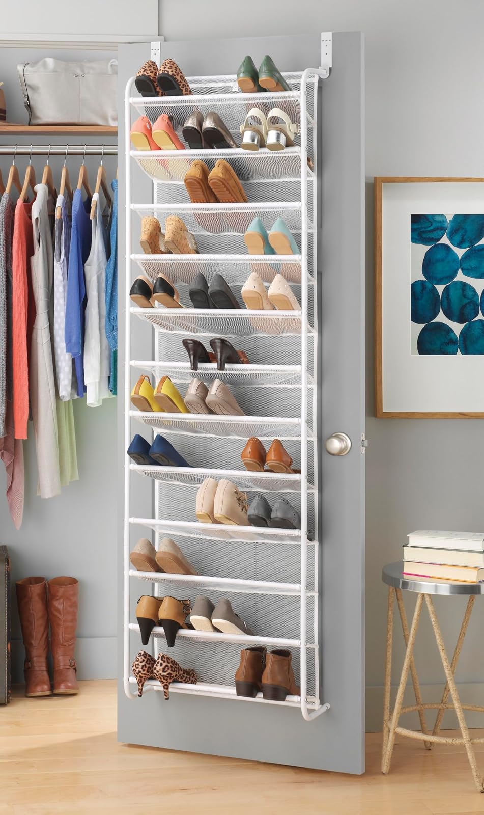 Whitmor Organizador de Zapatos 36 Pares 12 Niveles | Sobre puerta/montaje en pared, dormitorio/entrada/armario, marco metal malla, no taladrar