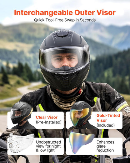 VEVOR Casco de Moto Integral Talla M, Casco Integral para Motocicleta con Visera Doble, Carcasa de ABS, Ligero y Cómodo para Adultos, para Motocross y Motociclismo Urbano, Homologado por Dot y ECE
