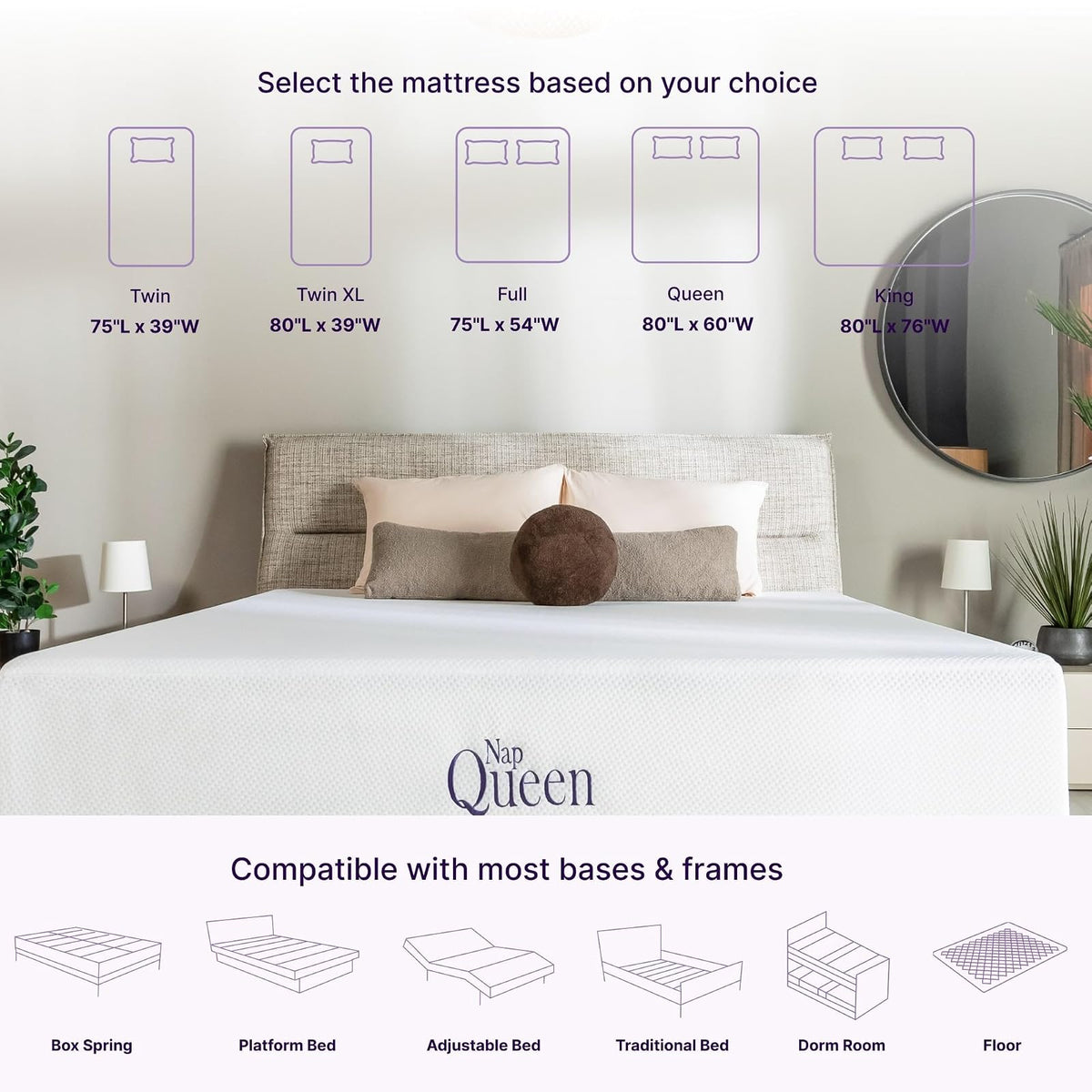 NapQueen Colchón de 8 Pulgadas, tamaño matrimonial, colchón de Espuma viscoelástica de carbón de bambú, Cama en una Caja