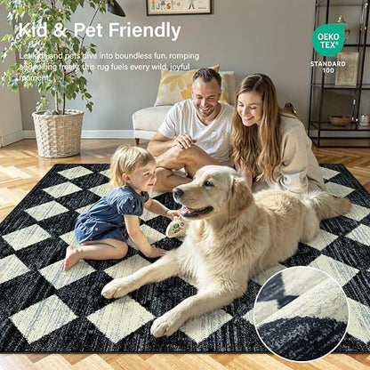 Lahome - Alfombra marroquí de Enrejado de 3 x 5 Pulgadas, Lavable, Color Negro, Antideslizante, Resistente a Las Manchas, Alfombra de Interior para Puerta Delantera, vestíbulo, recámara, baño