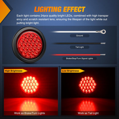 Nilight 4 Luces Traseras Redondas LED 4 in, Rojo/Blanco, Freno e Intermitente, IP67, 12 V, TL-194