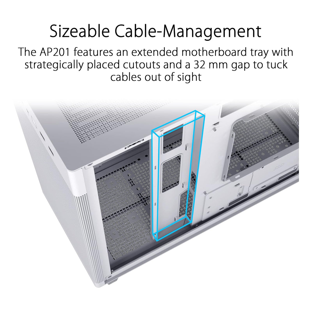 ASUS Prime AP201 White MicroATX Edición de vidrio templado compatible con tarjetas gráficas de hasta 338 mm, enfriadores de 360 mm y PSU ATX estándar, paneles laterales sin herramientas, panel lateral