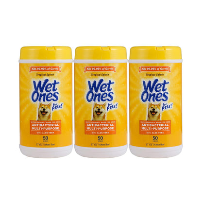 Wet Ones for Pets Multi-Purpose Dog Wipes with Aloe Vera, 50 Count - 3 Pack | Dog Wipes for All Dogs in Tropical Splash, Wipes for Paws & All Purpose | 150 Count Total