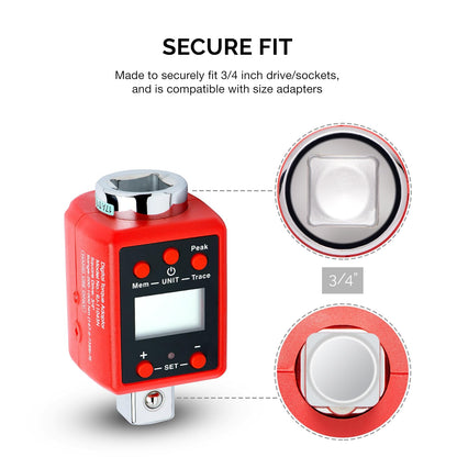 Neiko 20743A - Adaptador de par digital de 3/4 pulgadas, 158-80 pies-lb, convertidor de llave dinamométrica digital/adaptador de llave dinamométrica, ajuste de par de alertas, calibrar llaves dinamométricas y analógicas