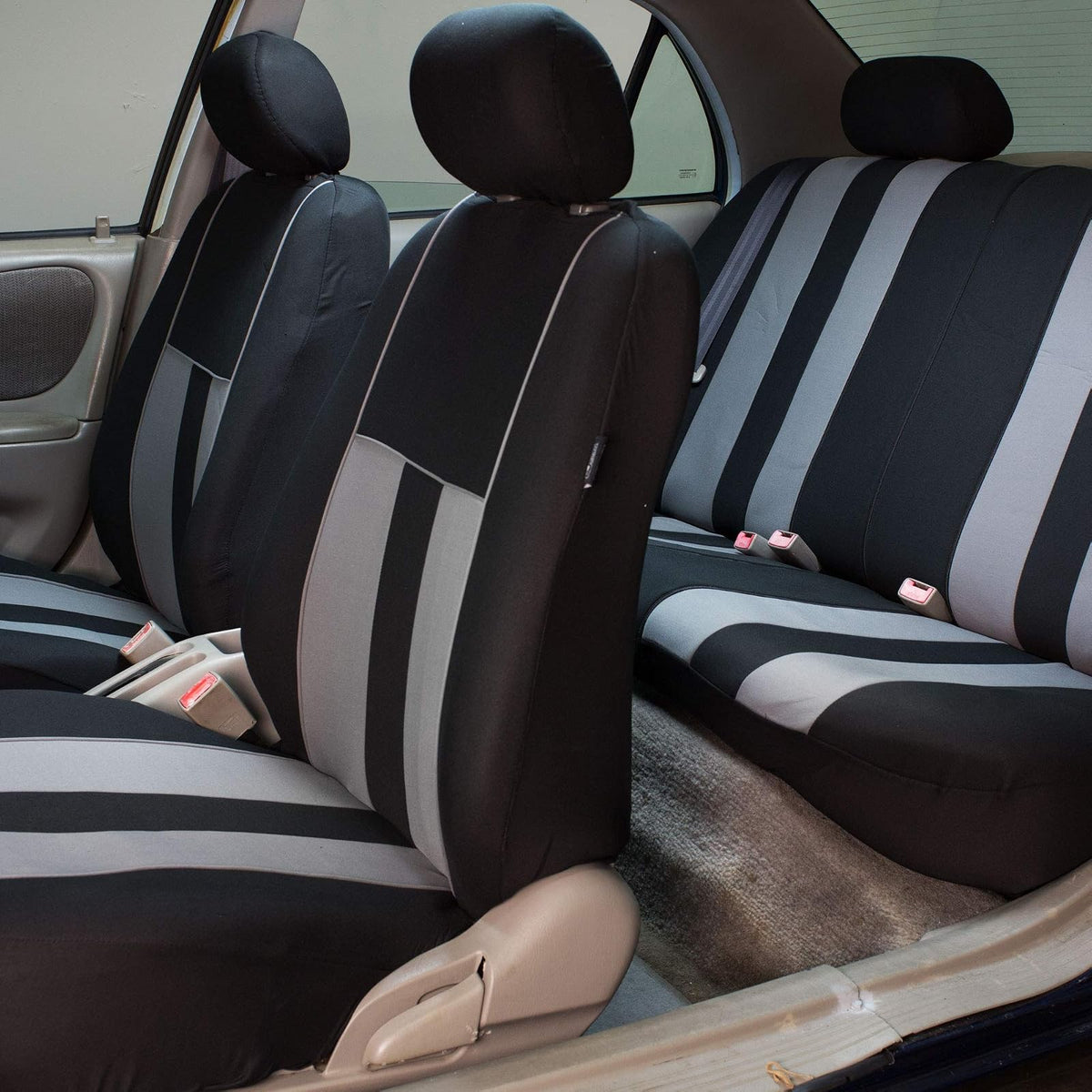 FH GROUP FH-FB036217 Striking Striped Seat Covers Gray/Black Color- Fit Most Car, Truck, SUV, or Van