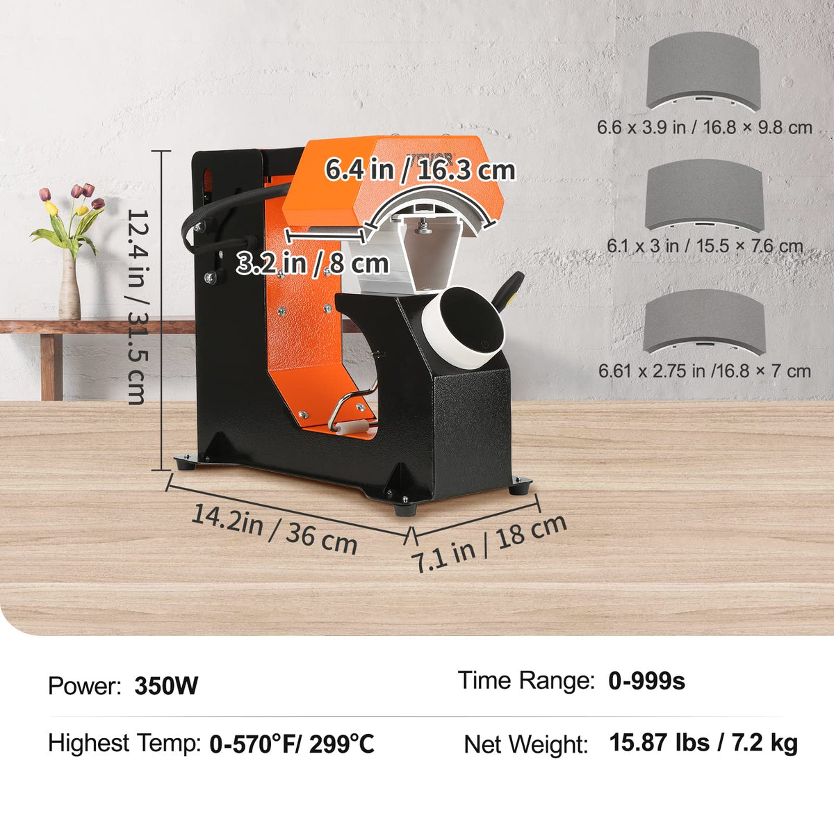 VEVOR - Máquina de prensa de calor para sombreros 3 en 1 para tapas, sin arrugas, liberación automática y panel de control digital estilo perilla de presión, con 3 placas intercambiables (6.6 x 2.7