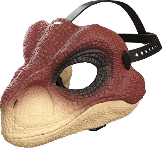 Mattel Jurassic World Rebirth Raptor - Máscara de dinosaurio, juego de rol, equipo de disfraz inspirado en la película, mandíbula abrible, textura realista y color, correa ajustable