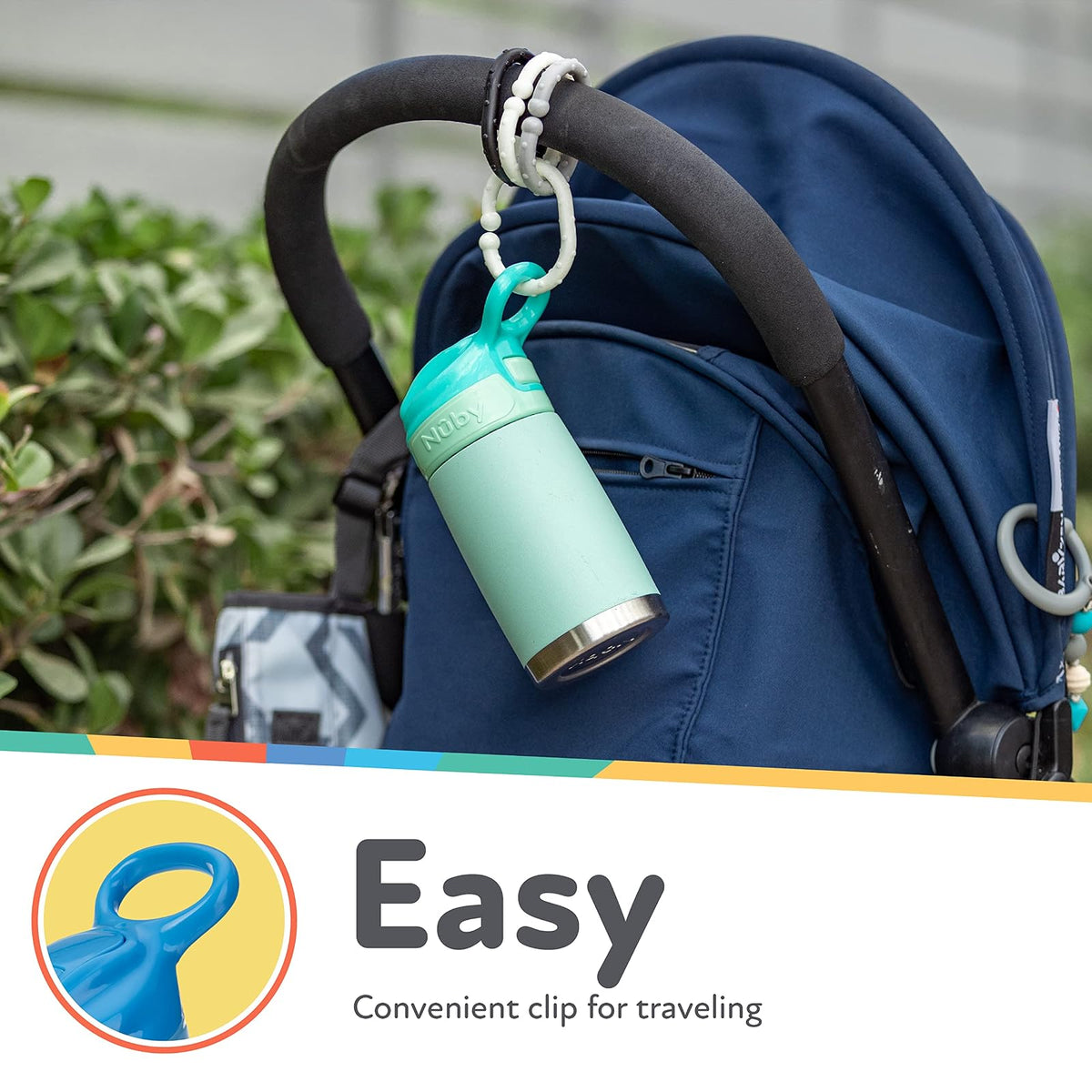 Nuby Thirsty Kids No Spill Flip-It Reflex Stainless Steel Travel Cup, 10 Oz, White