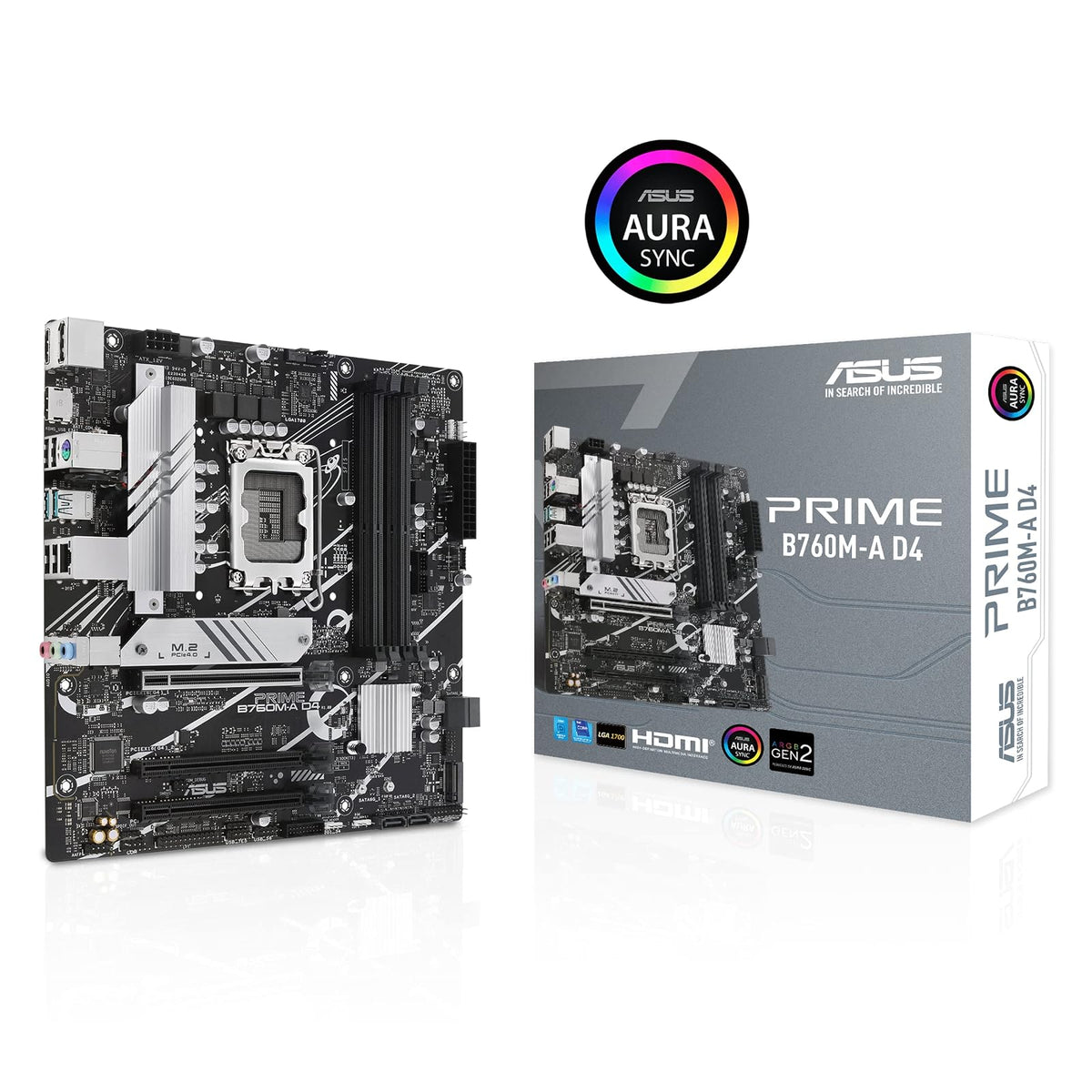 ASUS Tarjeta Madre Intel B760 Prime B760M-A D4, Intel 13° y 12° Gen, LGA 1700, mATX, DDR4, 2X M.2, DisplayPort, Dual HDMI, SATA 6 Gbps y Aura Sync
