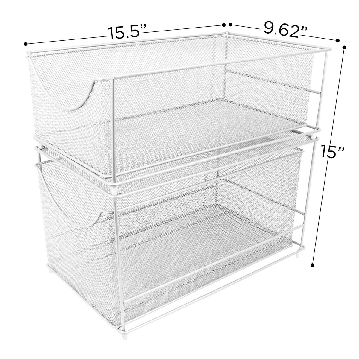 Sorbus® Cabinet Organizer Set—Mesh Storage Organizer with Pull Out Drawers—Ideal for Countertop, Cabinet, Pantry, Under the Sink, Desktop and More (White 2 Drawer)