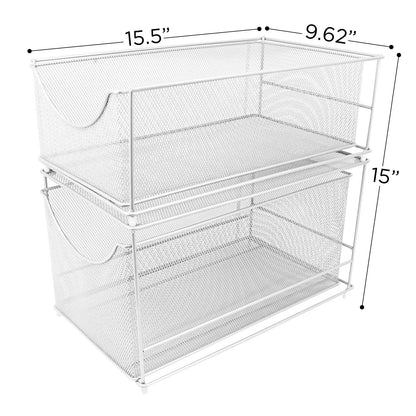 Sorbus® Cabinet Organizer Set—Mesh Storage Organizer with Pull Out Drawers—Ideal for Countertop, Cabinet, Pantry, Under the Sink, Desktop and More (White 2 Drawer)