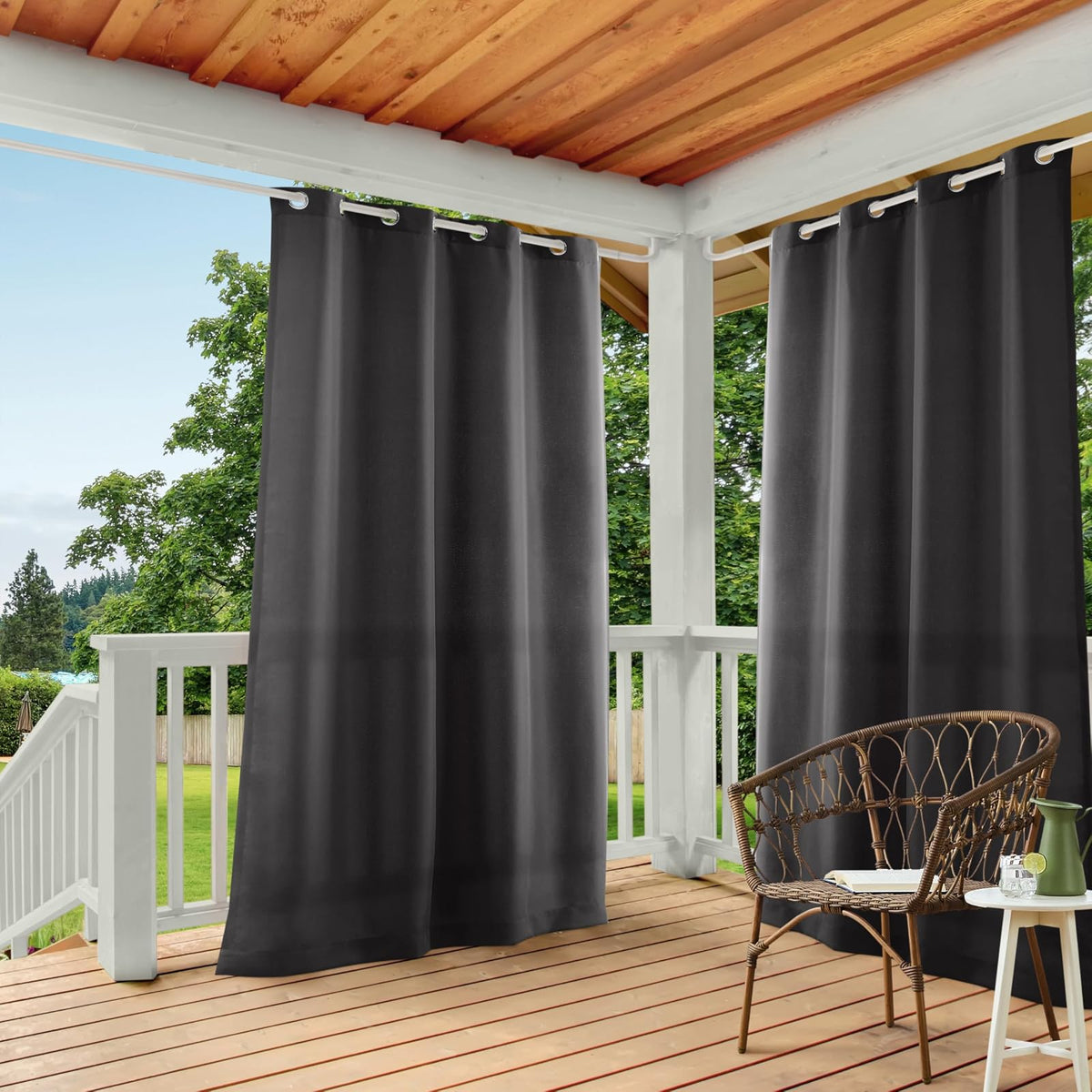 Exclusive Home Indoor/Outdoor Solid Cabana Grommet Top Curtain Panel Pair, Charcoal, 54x108, 2 Piece