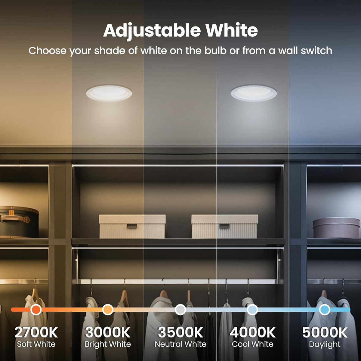 Feit Electric BR40 - foco LED BR40, equivalente a 150 W, regulable, 5CCT, base media E26, 90 CRI, 2175 lúmenes, blanco ajustable, 13.7 años de vida útil, BR40150DM5CCTCA15K