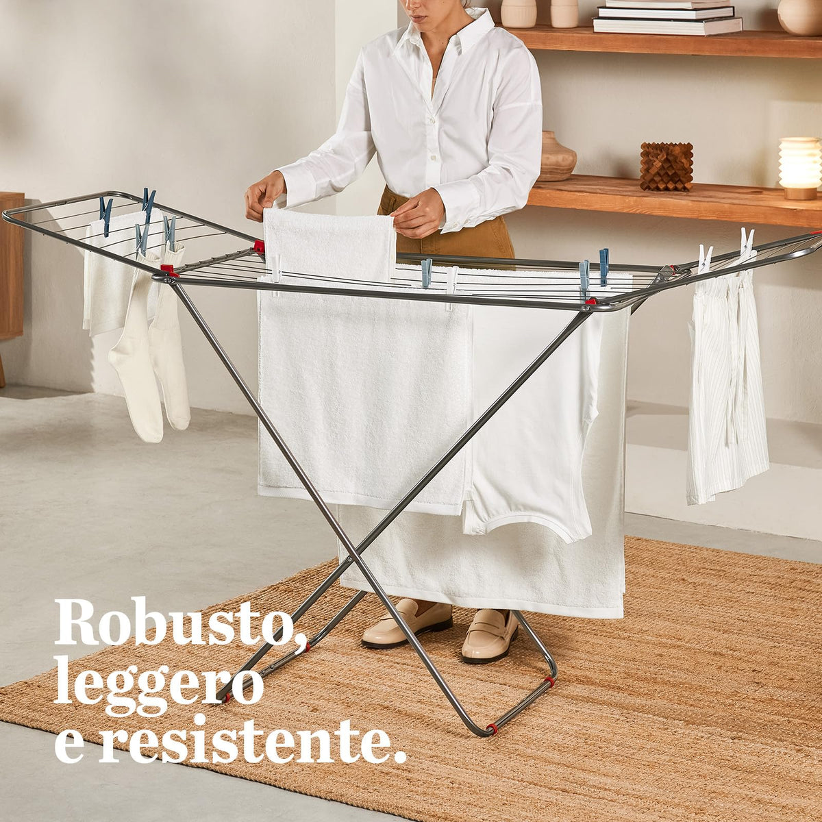 Rayen Tendedero Plegable con Alas 19 m, 177 x 54 x 107 cm, Secador de Ropa de Acero para Interior y Exterior, Antideslizante con Sistema de Bloqueo, Gris y Blanco