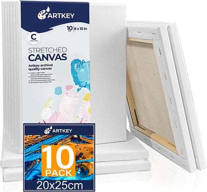 Artkey - Lienzos para pintar de 8 x 10 pulgadas, 10 unidades, lona estirado de perfil de 5/8 pulgadas, 100% algodón, lona en blanco blanco