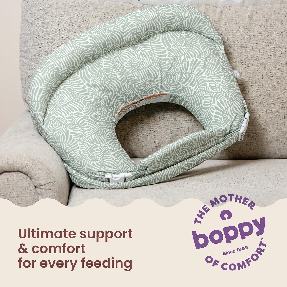 Boppy - Almohada de Lactancia Completa, Almohada ergonómica para Lactancia Materna y biberón, con cinturón extraíble, diseño sin Huecos, diseño CloseComfort, Soporte de posicionamiento de Longitud