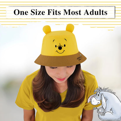 Concept One Sombrero Disney Winnie The Pooh Viaje | Plegable, Orejas de Oso 3D, Talla única, Color Amarillo Miel, Ala ancha, 100% algodón