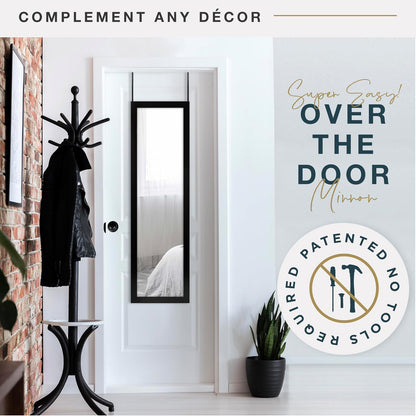 MCS - Espejo de 14.7 x 50.7 Pulgadas, Color Negro, Espejo Colgante de Longitud Completa para Puertas de recámara y baño, diseño Ligero con Sistema Patentado Que no Requiere Herramientas para Colgar
