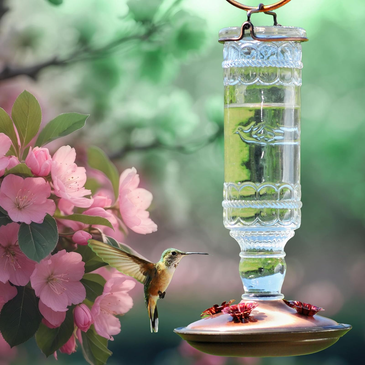 Perky-Pet 8107-2 Antique Bottle 10-Ounce Glass Hummingbird Feeder, Clear