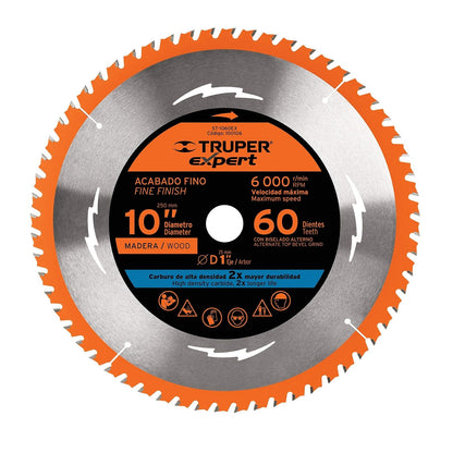 Truper Expert ST-1060EX, Disco sierra 10" para madera 60 dientes centro 1" - 60 dientes
