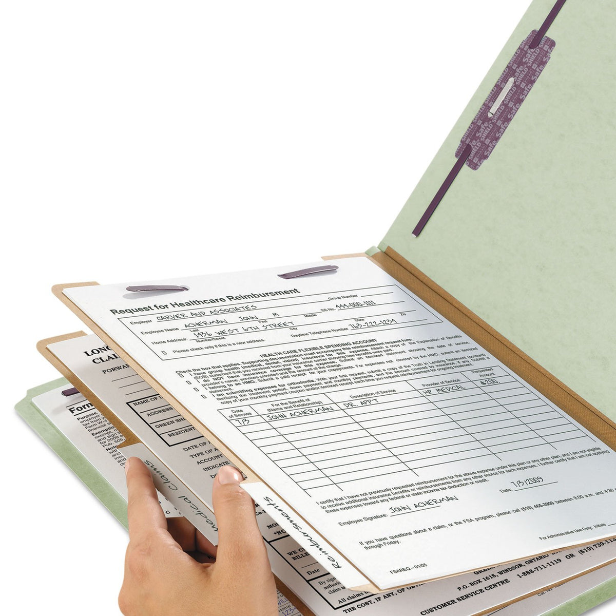 Smead Carpeta de archivos de clasificación de tablero con cierres SafeSHIELD, 2 divisores, expansión de 2 pulgadas, tamaño carta, gris/verde, 10 por caja (14076)