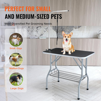 VEVOR Mesa Plegable de Aseo para Mascotas Mesa de 914,4x609,6 mm Mesa de Aseo para Perros Capacidad de Carga de 149,7 kg Mesa de Peluquería para Perros de Acero Inoxidable con 1 Pinza 2 Cuerdas 1 Asa