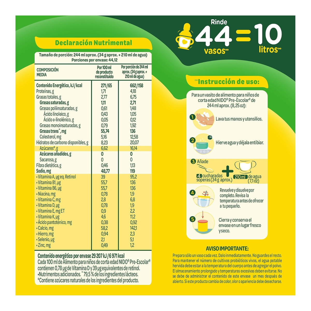 Alimento Para Niños de Corta Edad Nido Pre Escolar 2+ Lata 1.5kg