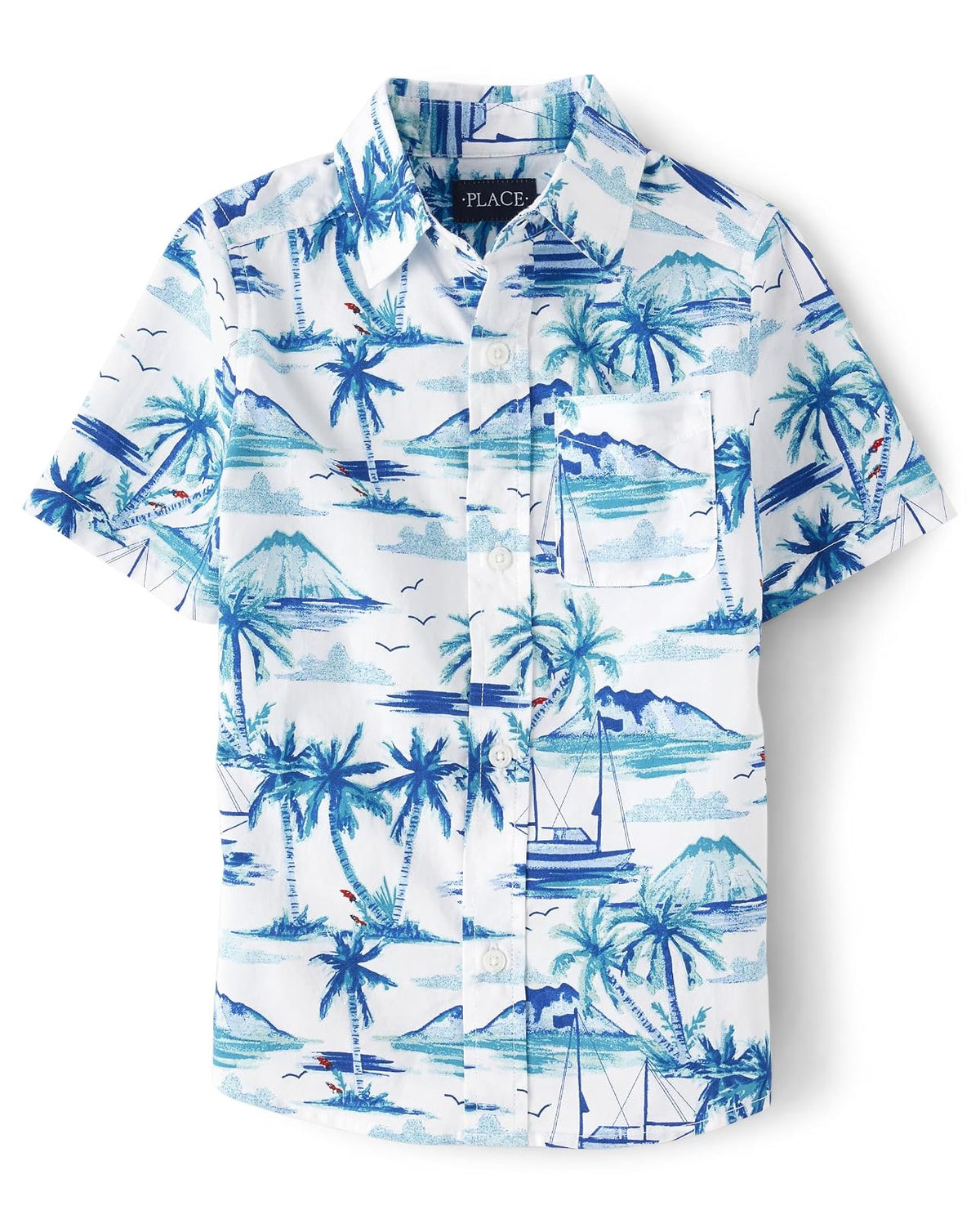 The Children's Place Camisa de Manga Corta con Botones para Niño - Out to Sea White - M