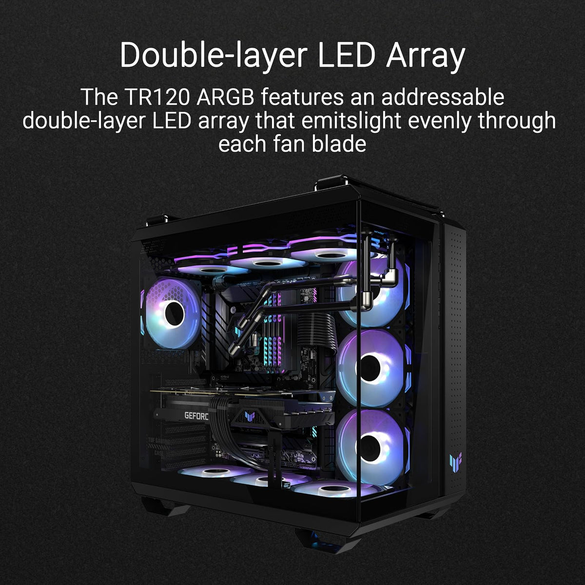 ASUS TUF Gaming TR120 ARGB Reverse Triple Pack Black Edition 120 mm Ventiladores (marco de 28 mm, presión estática a 2,75 mm H2O, flujo de aire 76,3 CFM, matriz LED de doble capa, sincronización Aura)