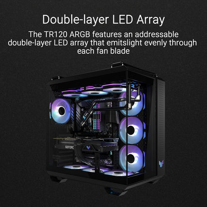 ASUS TUF Gaming TR120 ARGB Reverse Triple Pack Black Edition 120 mm Ventiladores (marco de 28 mm, presión estática a 2,75 mm H2O, flujo de aire 76,3 CFM, matriz LED de doble capa, sincronización Aura)