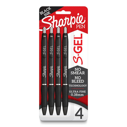 Sharpie S-Gel, bolígrafos de gel, punta ultrafina (0,38 mm), negro, 4 unidades