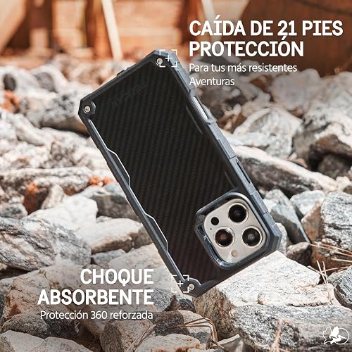 Pelican Shield Estuche para iPhone 16 Pro MAX [Compatible con MagSafe] Estuche Resistente para teléfono con Militar de 21" - Funda Resistente para teléfono con Funda con Clip para cinturón - Carbono
