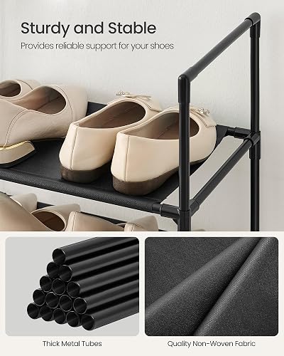 SONGMICS - Estante para Zapatos de 10 Niveles, Organizador de Almacenamiento de Zapatos, 11 x 32.7 x 68 Pulgadas, Marco de Metal, estantes de Tela no Tejida, para Entrada, recámara, Color Negro