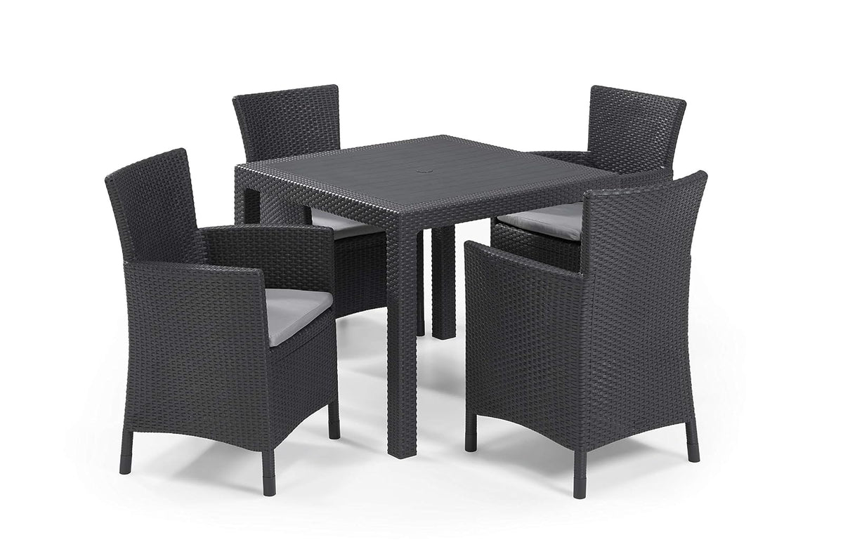 Keter Quartet Mesa Cuadrada de Exterior, Color Grafito, Polipropileno, Estilo Rattan