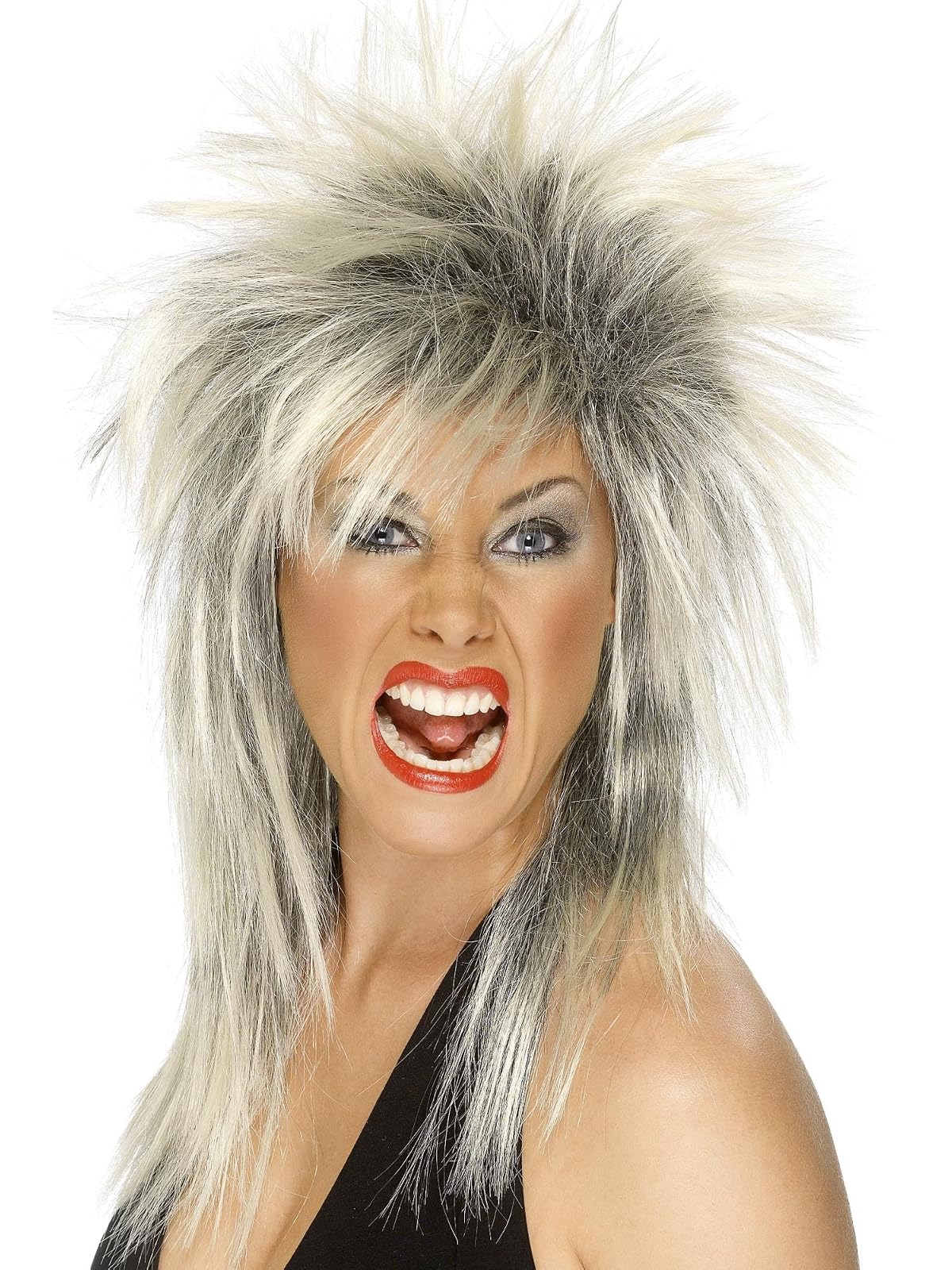 Smiffy's Women's Rock Diva Wig Two Tone Blonde and Long Mullet, Blonde, One Size