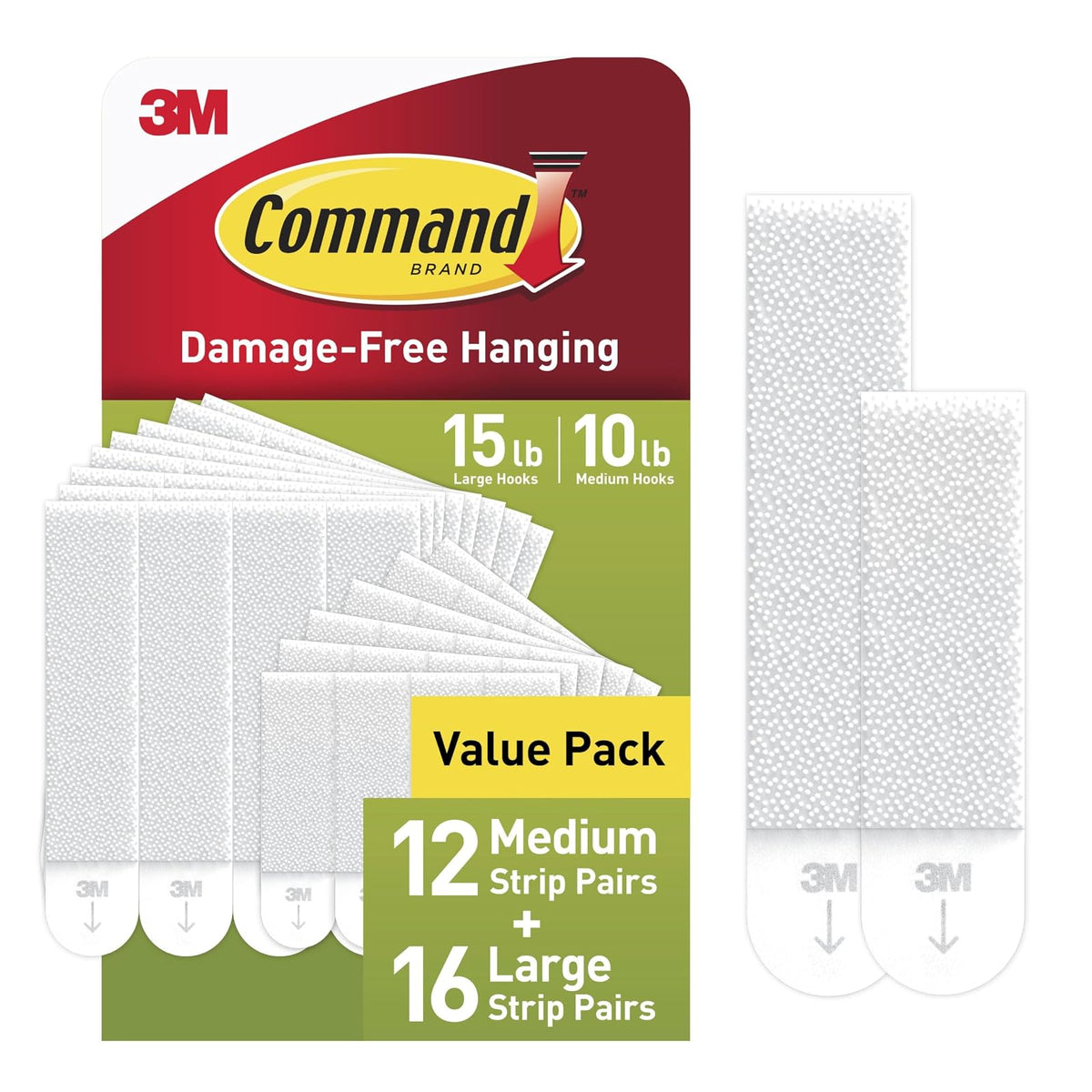 Command - Tiras grandes y medianas para colgar fotos de 15 libras y 10 libras, 28 pares surtidos (56 tiras de comando), perchas para colgar fotos sin daños, ideal para decoración del hogar, calcomanía