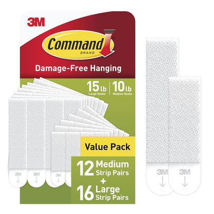 Command - Tiras grandes y medianas para colgar fotos de 15 libras y 10 libras, 28 pares surtidos (56 tiras de comando), perchas para colgar fotos sin daños, ideal para decoración del hogar, calcomanía