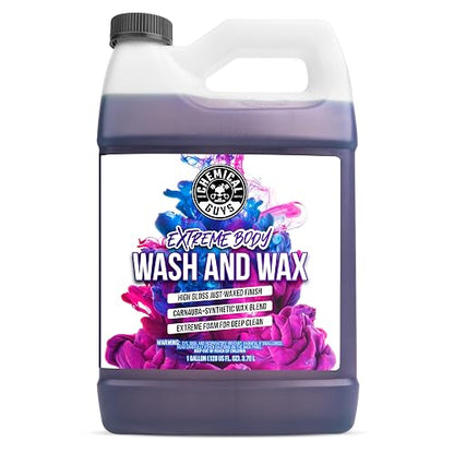 Chemical Guys Extreme Bodywash & Wax Jabón espumoso para lavar automóviles (para cañones de espuma, pistolas o cubos de lavado) Para automóviles, camiones, motos, vehículos recreativos Más, 3,79 L, aroma de uva