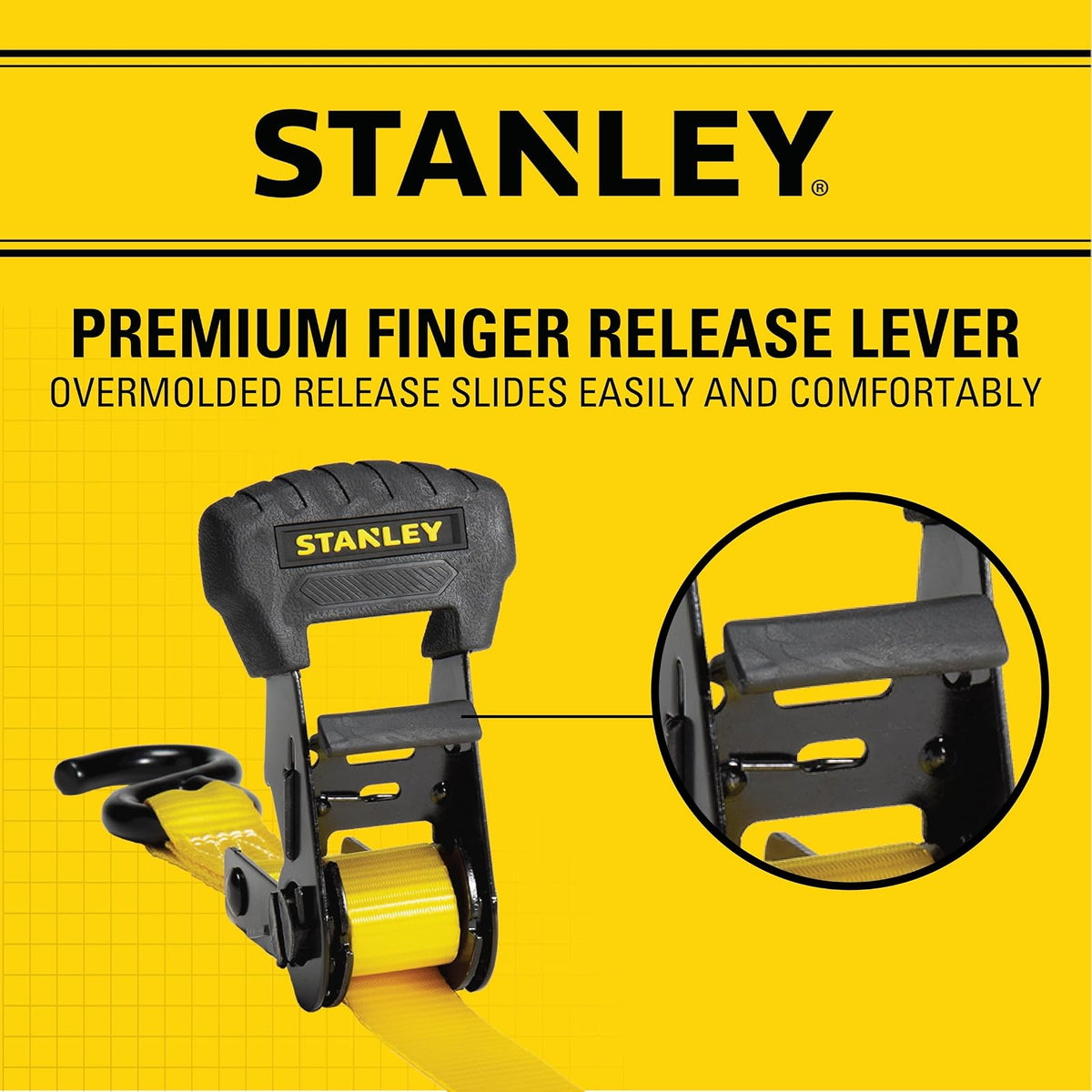 Stanley - Kit de Correa de carraca, Negro/Amarillo, 1" x 14'