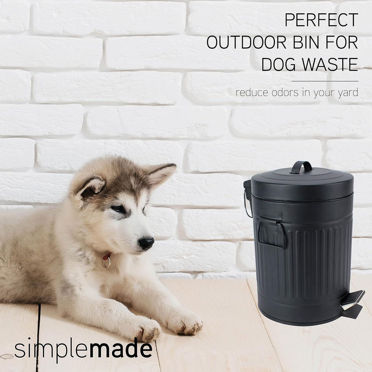 SIMPLEMADE - Bote de basura redondo de acero inoxidable con tapa, pequeño cubeta de basura de metal/cubeta de basura para baño, oficina, negro, 5 litros / 1.3 galones