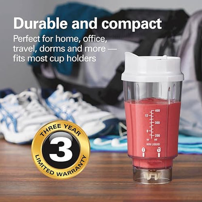 Hamilton Beach Batidora Portátil Personal | Blanco, 2 frascos, 14 oz sin BPA, cuchillas de acero inoxidable, frasco convertido en taza de viaje, cable de 24 pulgadas